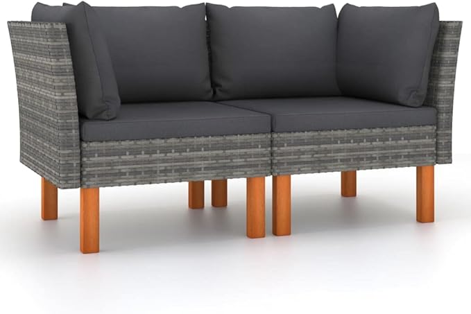 Modular Grey Outdoor Sofa Set, 25.4x25.4x26.4 in Poly Rattan Patio Sectional with Eucalyptus Legs, Versatile Balcony Couch for Garden, Terrace, Poolside