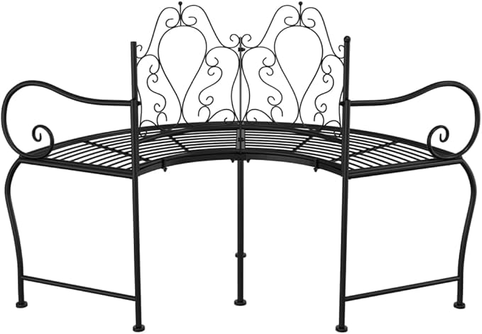 Wrap-Around Design Metal Tree Bench, Outdoor Seating for Garden/Patio/Yard, 59.1" Black Steel,-308