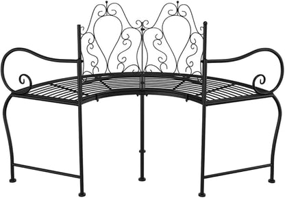 Wrap-Around Design Metal Tree Bench, Outdoor Seating for Garden/Patio/Yard, 59.1" Black Steel,-308