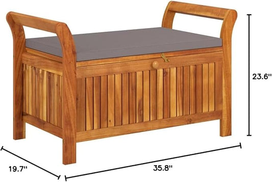 Patio Storage Bench,Living Room Benches, Outdoor Benches for Garden, Porch, Balcony, Outdoor, Lawn, Patio, Entrance Terrace Seating with Cushion 35.8" Solid Wood Acacia