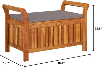 Garden Bench Deck Bench Patio Storage Bench with Cushion 35.8" Solid Wood Acacia