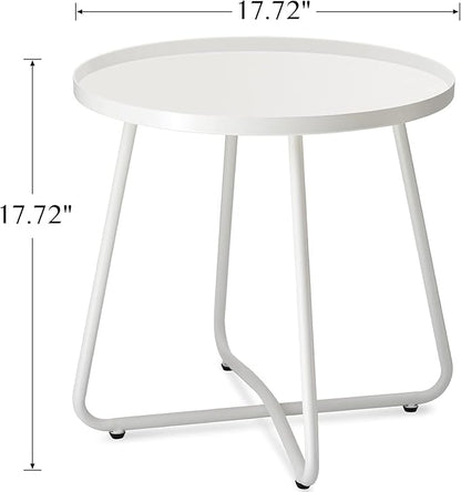 danpinera Outdoor Side Tables, Weather Resistant Steel Patio Side Table, Small Round Outdoor End Table Metal Side Table for Patio Yard Balcony Garden Bedside White