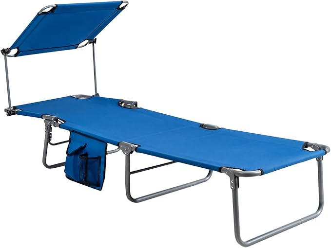 Giantex Tanning Chair, Patio Chaise Lounge Chair with 5 Adjustable Position, Shade Canopy, Storage Pocket, Camping Cot - Photo 9