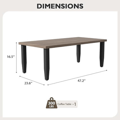 EAGLE PEAK Modern Outdoor Table, Patio Coffee Table with Wood Grain Top for Deck, Porch, Balcony, Garden