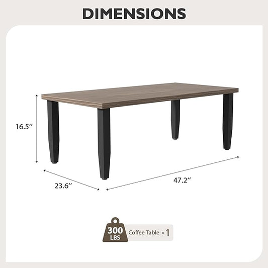 EAGLE PEAK Modern Outdoor Table, Patio Coffee Table with Wood Grain Top for Deck, Porch, Balcony, Garden