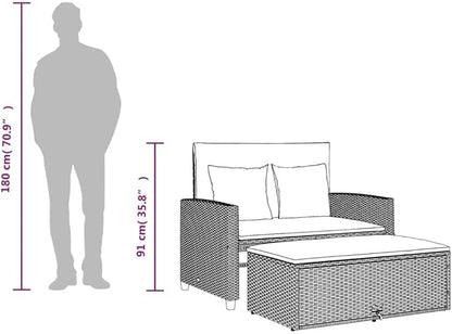 vidaXL Garden Sofa Grey PE Rattan Medium