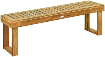 Acacia Wood Dining Bench 52 Inch, Teak Outdoor Bench with Slatted Seat, Patio Furniture, Backyard Garden Bench, 700 lbs Capacity