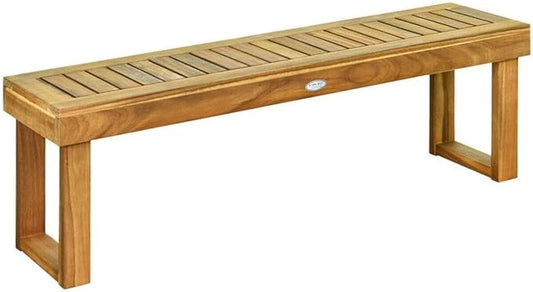 Acacia Wood Dining Bench 52 Inch, Teak Outdoor Bench with Slatted Seat, Patio Furniture, Backyard Garden Bench, 700 lbs Capacity