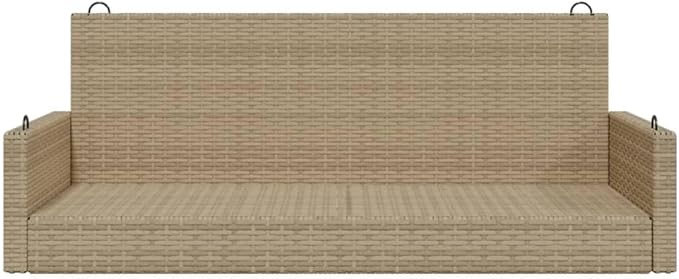 Swing Bench Beige PE Rattan Powder-Coated Steel Medium for Outdoor Garden Patio Relaxation Spacious Seating for Two - Photo 5