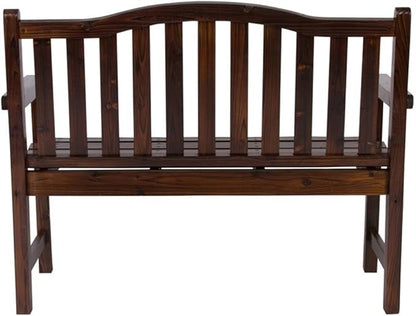 Pemberly Row Traditional Cedar Wood Patio Porch Bench, Brown Finish, 36"H x 22"W x 44.75"D, Kiln-Dried Moisture-Resistant Material, Indoor/Outdoor Use, Arched Back Design for Backyard or Front Porch