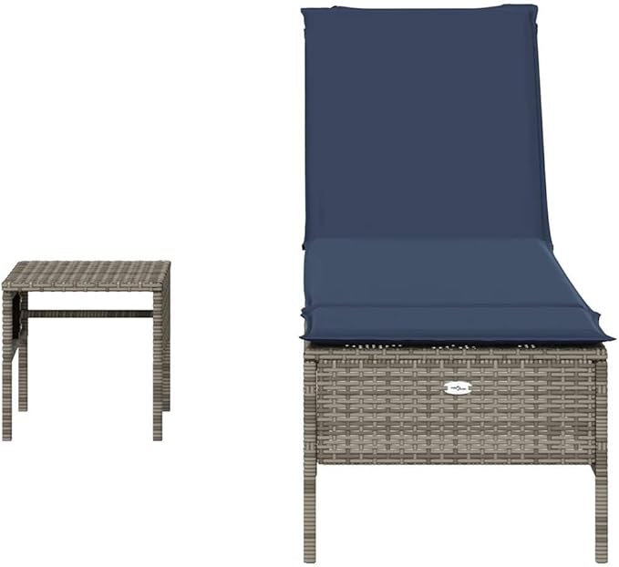 Gray PE Rattan Sun Lounger with Multi-Position Backrest, 78 x 31 x 15 in Outdoor Chaise Lounge Set with Side Table - Photo 3