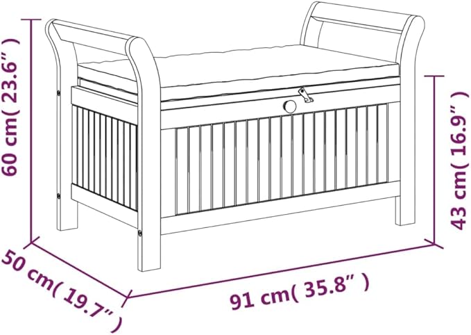 Patio Storage Bench Outdoor Furniture Couch,Wicker Patio Furniture no Assembly,Patio Storage Ottoman,Love seat Outdoor,with Cushion 35.8" Solid Wood Acacia