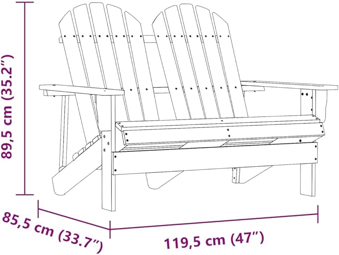 Solid Fir Wood 2-Seater Adirondack Garden Chair in Green - Photo 2