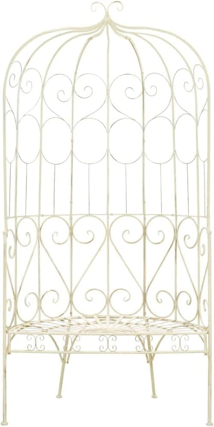 Wrought Iron Garden Bench, 2-Seater Outdoor Metal Seat for Patio, Porch, Lawn and Backyard, Antique White Decorative Traditional Style, 440 lbs Capacity