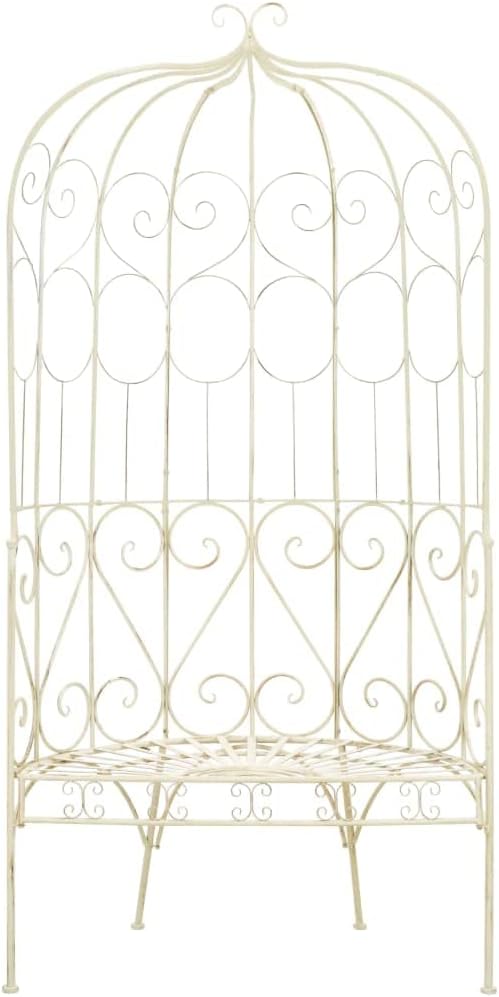 vidaXL Garden Bench Antique White Wrought Iron Medium Decorative Inlays