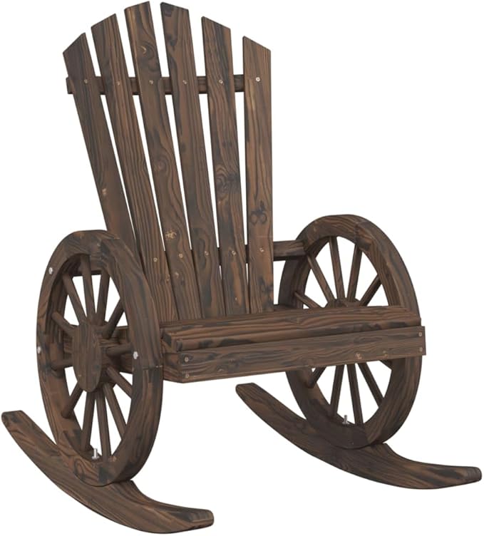 Burnt Wood Color Solid Fir Wood Standard Garden Adirondack Chair, 1 Piece Ergonomic Rocking Outdoor Patio Furniture for Leisure and Relaxation