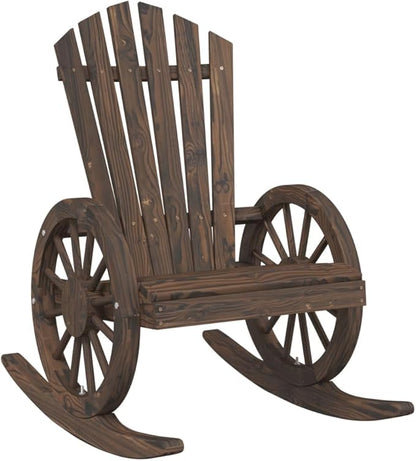 Burnt Wood Color Solid Fir Wood Standard Garden Adirondack Chair, 1 Piece Rustic Farmhouse Style Outdoor Rocking Seat with Ergonomic Design for Patio Deck Balcony Backyard