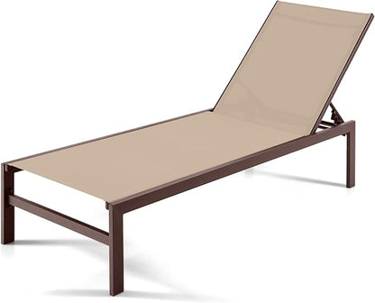 Giantex Patio Chaise Lounge Chair, Outdoor Sunbathing Chair Lawn Reclining Lounger with 6 Adjustable Position, Aluminium Frame, Outside Tanning Chairs for Deck,Yard, Pool Lounge Chairs (1, Brown)