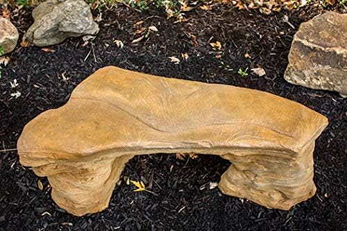 Cast Stone Petrified Rock Bench - 3 Piece Concrete Patio Furniture, Hand Sculpted Fine Cast Stone