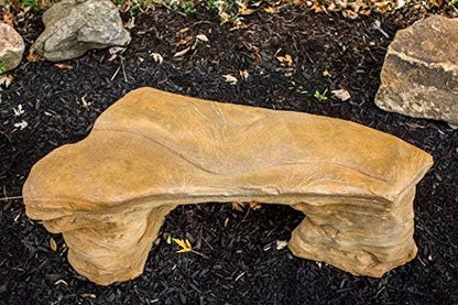 Cast Stone Petrified Rock Bench - 3 Piece Concrete Patio Furniture, Hand Sculpted Fine Cast Stone