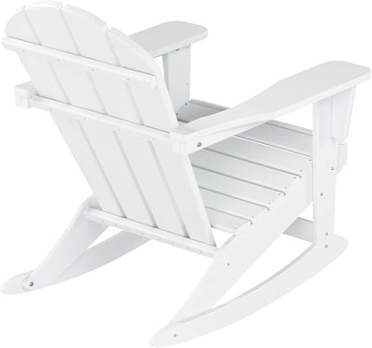 WO WESTIN OUTDOOR HDPE Laguna Outdoor Rocking Poly Adirondack Chair with Side Table 3-Piece Set, White