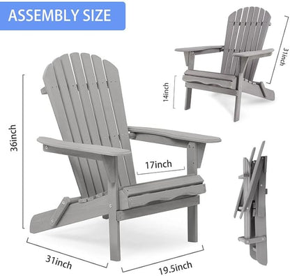 Premium Folding Adirondack Chairs Set of 2 - Solid Cedar Wood Outdoor Lounge Chairs with Embossed Wood Grain, Weather Resistant Patio Furniture for Garden, Poolside, Fire Pit & Backyard