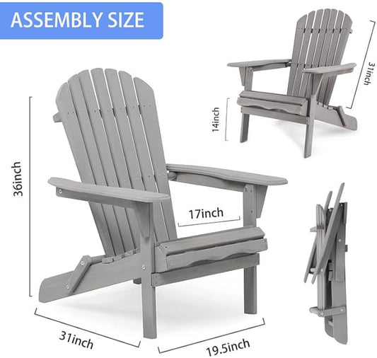 Premium Folding Adirondack Chairs Set of 2 - Solid Cedar Wood Outdoor Lounge Chairs with Embossed Wood Grain, Weather Resistant Patio Furniture for Garden, Poolside, Fire Pit & Backyard