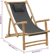 Deck Chair Bamboo and Canvas, Outdoor Patio Furniture, Balcony Chairs, Lounge Chairs, Beach Lounge Chair Outdoor - Photo 2