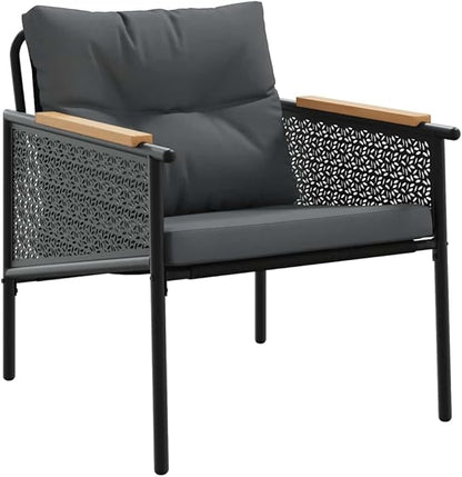 Black 5-Piece Outdoor Sectional Set, Steel Table & Chairs 29.1x45.7x28 in, Weather-Resistant Cushions, Balcony/Garden/Porch/Deck