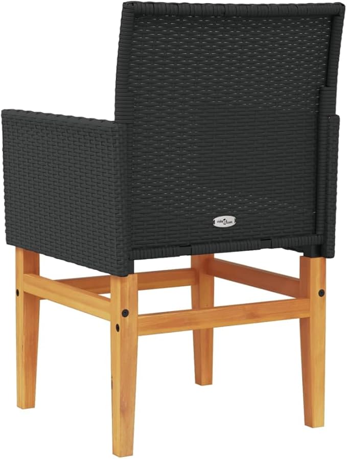 Patio Chairs with Cushions 2 pcs Black Poly Rattan&Solid Wood Sillas para Patio Lawn Chairs for Dining Table Garden - Photo 8