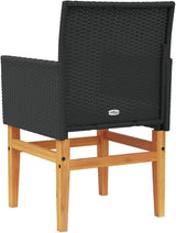 Patio Chairs with Cushions 2 pcs Black Poly Rattan&Solid Wood Sillas para Patio Lawn Chairs for Dining Table Garden - Photo 8