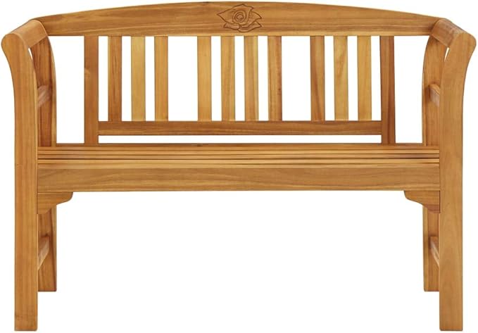 Garden Bench, Natural Solid Acacia Wood Outdoor Seating, Durable Patio Furniture with Rose Engraving, Weatherproof Porch Bench for 2, 44.9 Inch Bench Seating