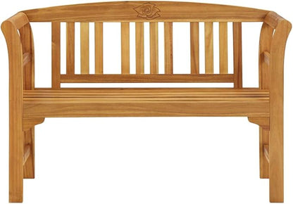 Garden Bench, Natural Solid Acacia Wood Outdoor Seating, Durable Patio Furniture with Rose Engraving, Weatherproof Porch Bench for 2, 44.9 Inch Bench Seating