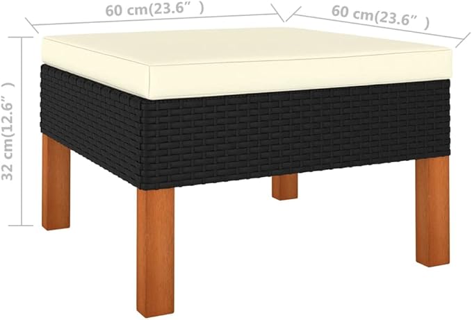 23.6" Square Black Poly Rattan Outdoor Ottoman Cube, 12.6" H Patio Seating Stool with Water-Resistant Cushion - Photo 4