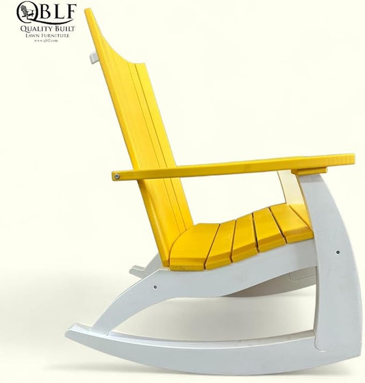 Generic Modern Adirondack Porch Rocker HDPE Heavy Duty Outdoor Rocker (Yellow/White)