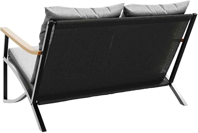 Modern Outdoor Garden Bench in Black Anthracite with Removable Cushions, Weather-Resistant Steel Frame for Patio Balcony Seating, Durable Powder-Coated Furniture for Two