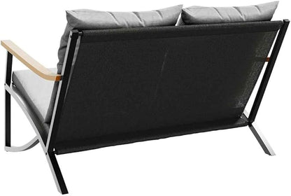 Modern Outdoor Garden Bench in Black Anthracite with Removable Cushions, Weather-Resistant Steel Frame for Patio Balcony Seating, Durable Powder-Coated Furniture for Two
