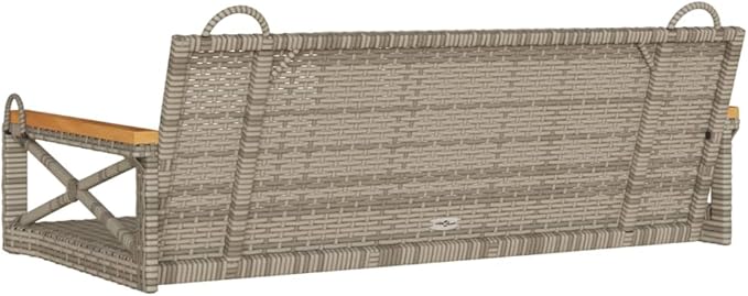 Gray PE Rattan Patio Swing Bench with Powder-Coated Steel Frame, Modern Outdoor Furniture for Balcony Garden Relaxation and Lounging