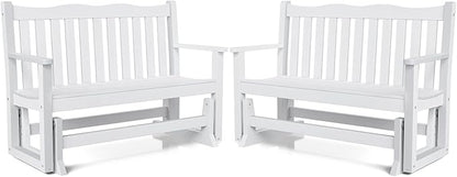 Stoog Outdoor Glider Benches Set of 2, All-Weather Patio Glider with 800 lbs Weight Capacity, Never Fade or Rot, for Porch, Backyard, and Garden, White