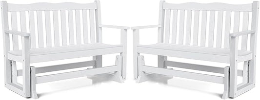 Stoog Outdoor Glider Benches Set of 2, All-Weather Patio Glider with 800 lbs Weight Capacity, Never Fade or Rot, for Porch, Backyard, and Garden, White