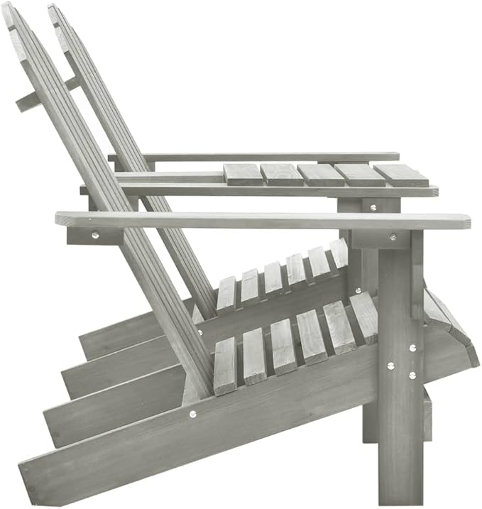 Grey Solid Fir Wood Adirondack Chair, Durable Outdoor Seating for Patio Garden Balcony - Photo 4