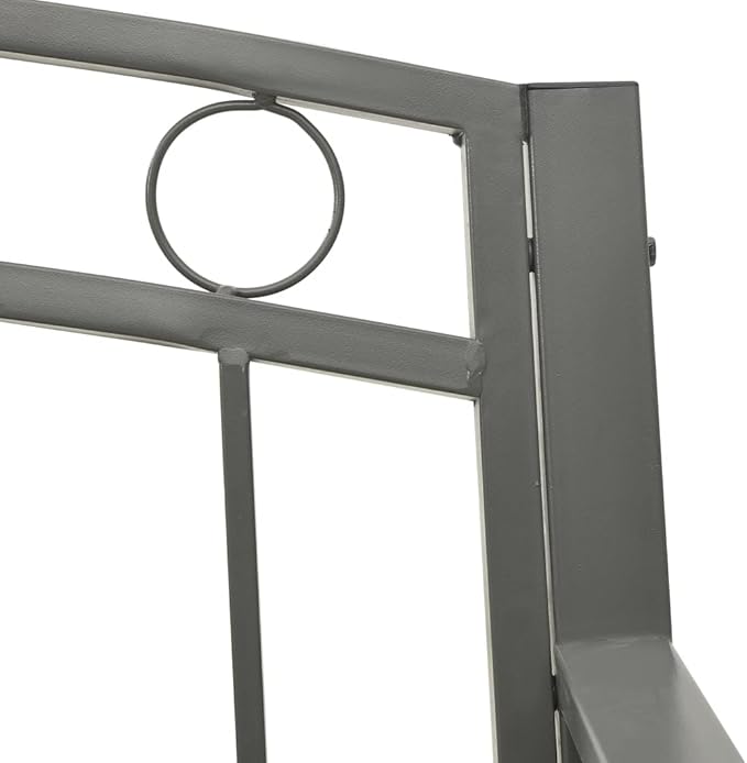 Garden Bench 3-Seater 125 cm Grey Powder-Coated Steel Durable Outdoor Seating for Patio and Balcony with Elegant Design Easy to Clean