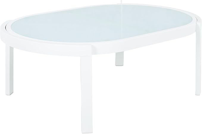 Christopher Knight Home Lula Aluminum Outdoor Coffee Table with Tempered Glass Top, Modern Coffee Table for Patio Furniture Set, Weather-Resistant Patio Table with Oval Top, White