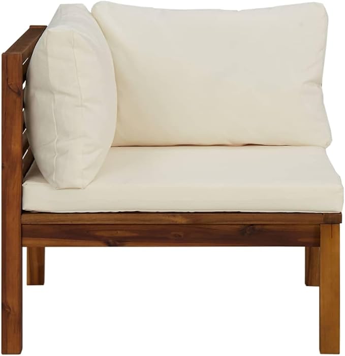 Outdoor Sectional Sofa Cream White 27" Acacia Wood Patio Furniture Corner Piece Modular Couch for Balcony Deck Garden - Photo 3