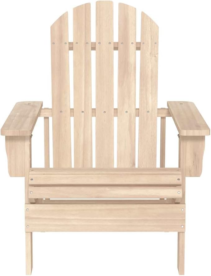 Solid Fir Wood Adirondack Outdoor Chair 34.1 x 27.4 x 35.2 in Ergonomic Slanted Back Wide Arms Rustic Natural for - Photo 3