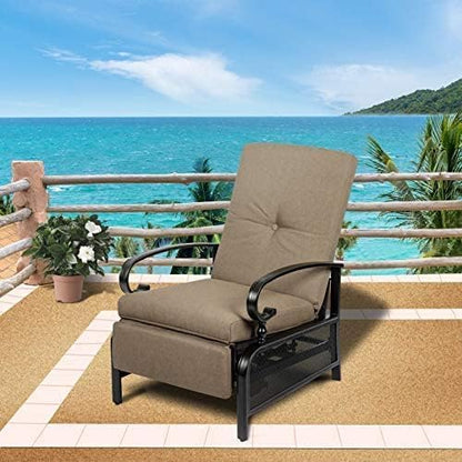 SUNCROWN Outdoor Adjustable Recliner Chair for Patio - A Relaxing Outdoor Metal Furniture Chair with Thick Cushion, Brown