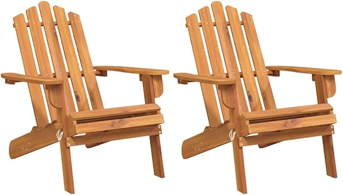 Solid Acacia Wood Adirondack Chair Set of 2, Natural Finish Foldable Outdoor Furniture for Patio Garden - Photo 2