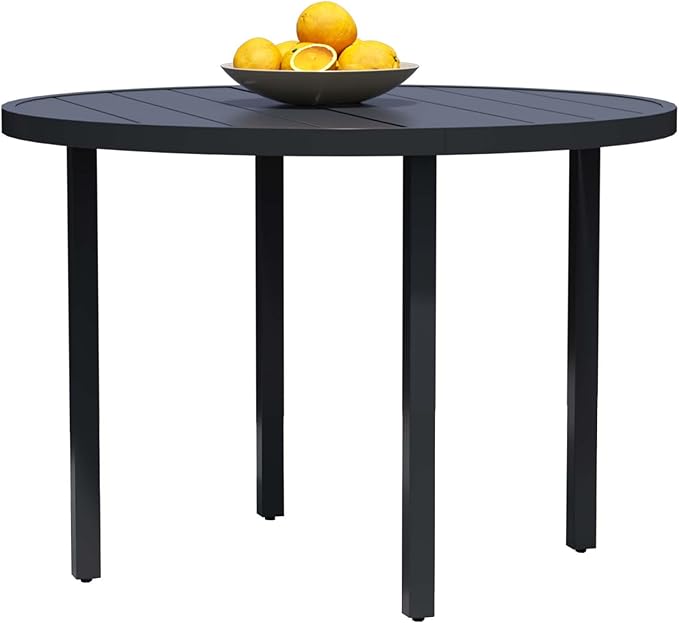 42" Round Patio Dining Table for 4, All-Weather Metal Patio Table with Umbrella Hole - Photo 7