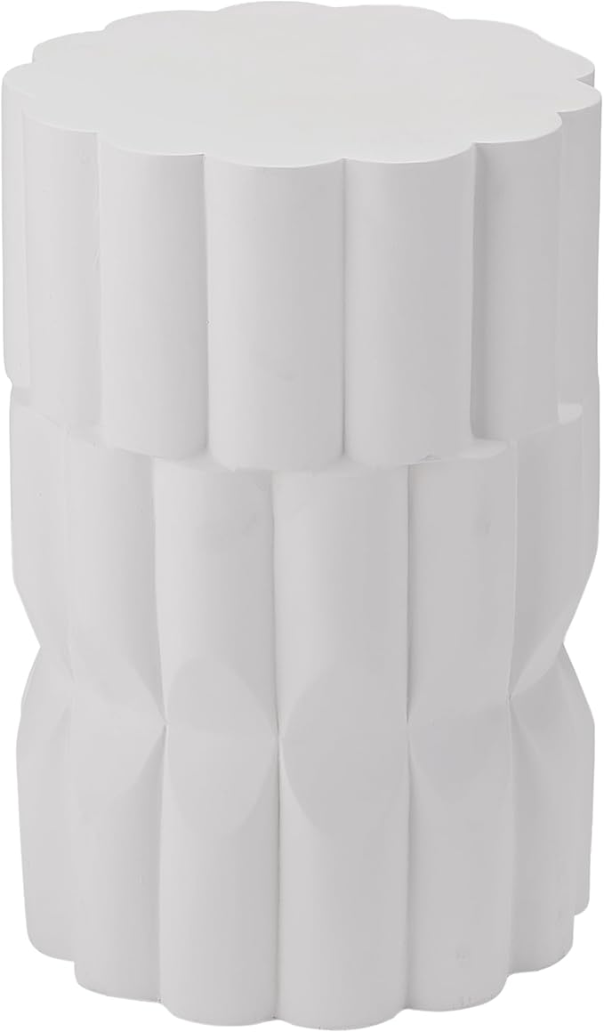 Christopher Knight Home Ella Lightweight Modern Concrete Outdoor Side Table, Patio End Table with Geometric Stacked Design, MGO Outdoor Coffee Table, No Assembly Garden Plant Stand Indoor, White