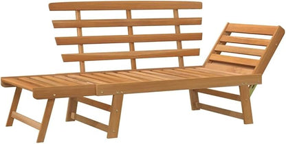2-in-1 Convertible Acacia Wooden Seating Bench and Daybed, Solid Brown Large Garden Bench for Patio, Balcony, or Outdoor Lounge Area